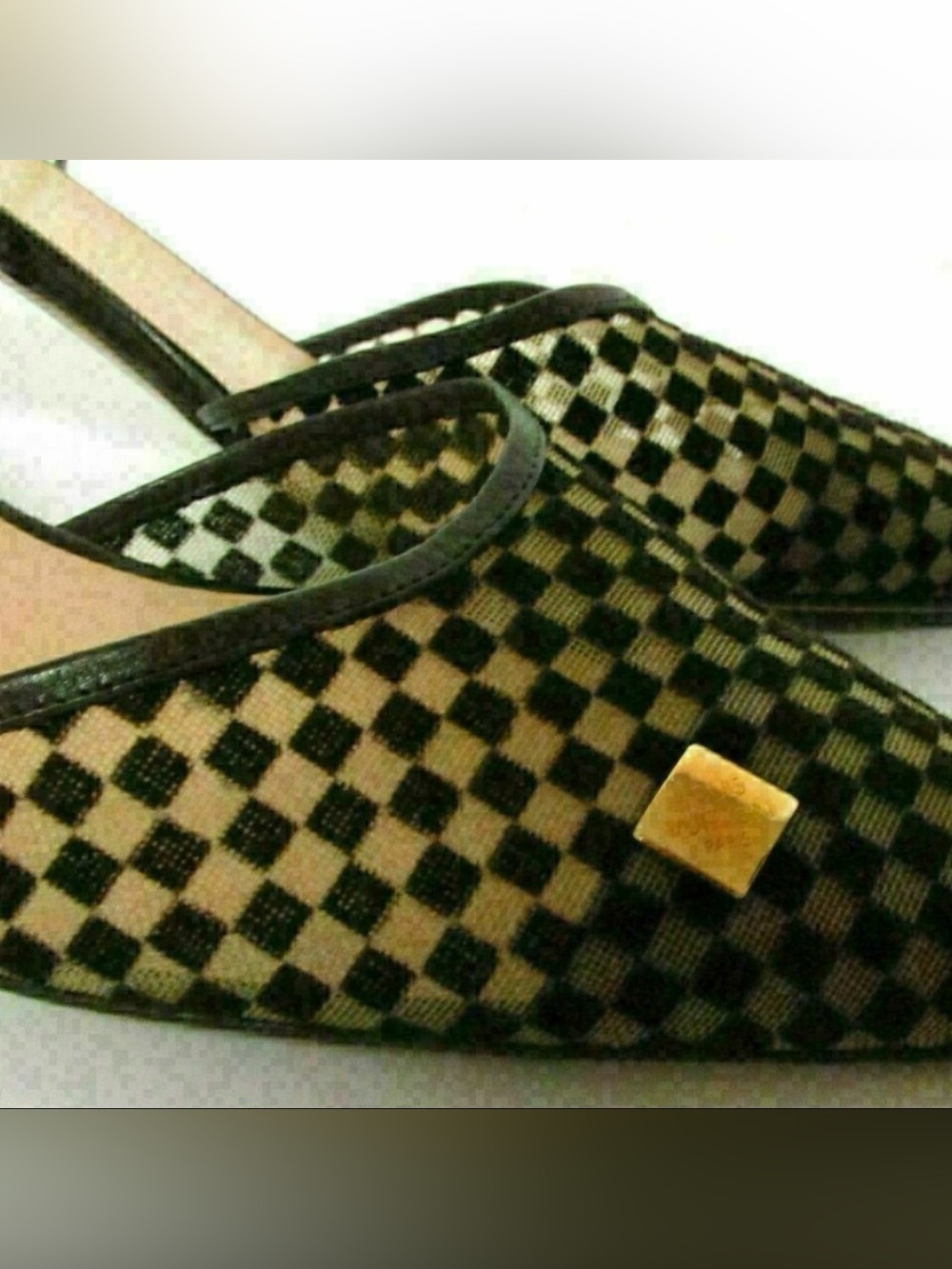 Louis Vuitton Mesh Damier Kitten Heel Lace Up Pumps Black Sheer 6.5 - Picture 9 of 14